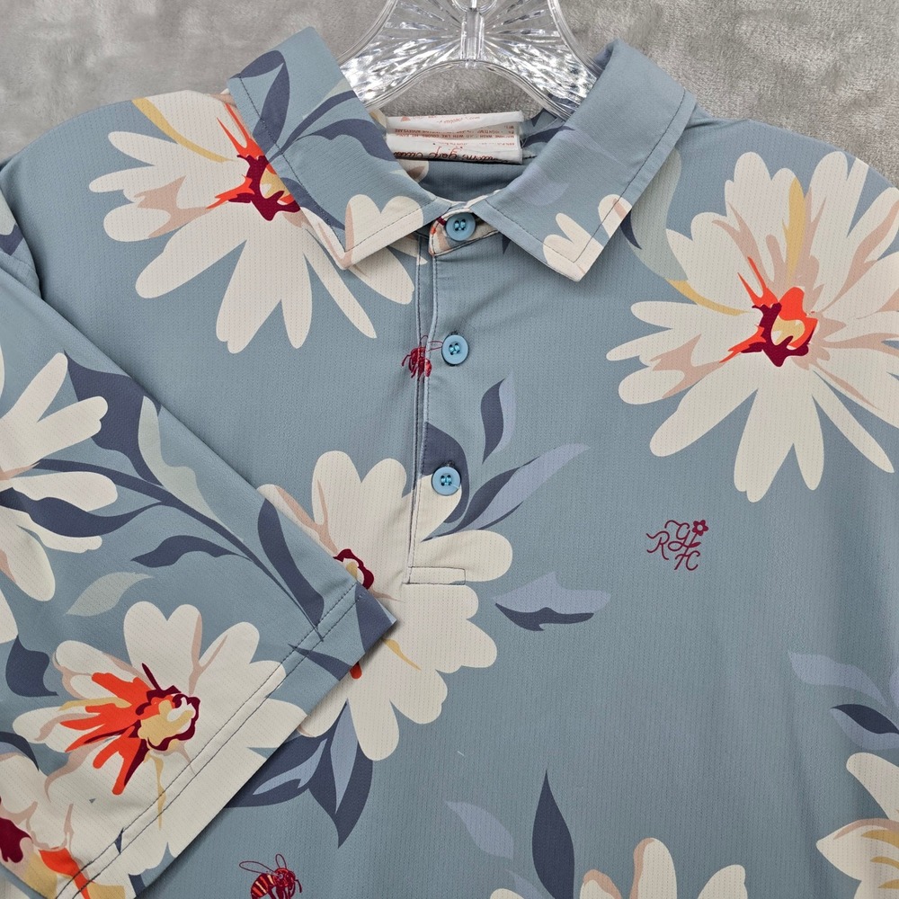 Random Golf Club‎ Polo Shirt Mens Medium Blue Floral Daisy Bee Performance